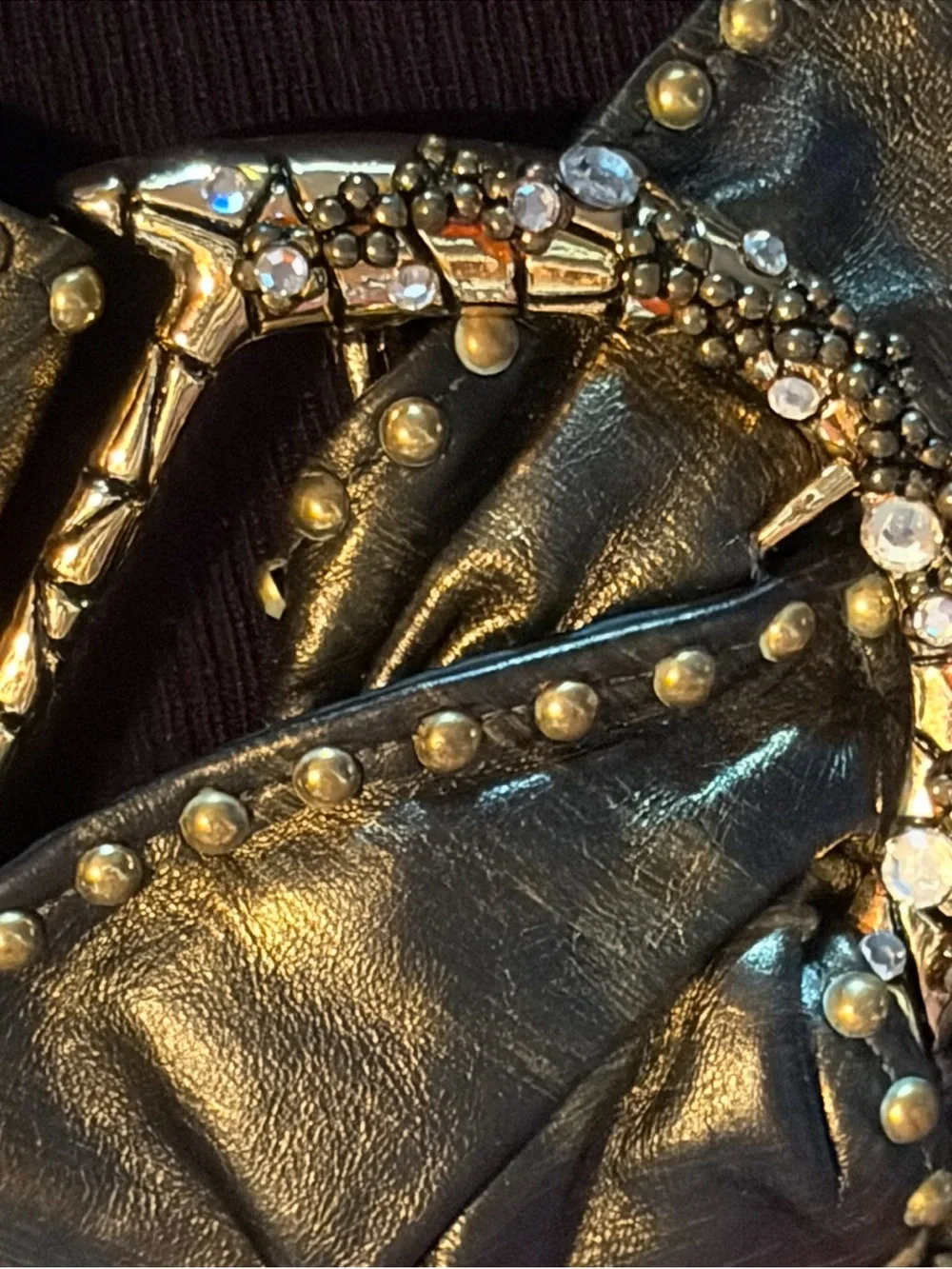 New Leather Metallic Gold Studded snd Swarovski Encrusted Knot Belt-